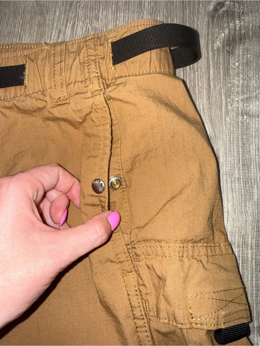 The North Face Men's Caramel Cargo Shorts with Black Accents